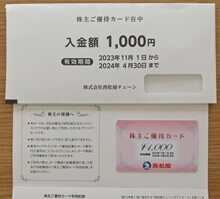 西松屋 株主優待カード(2022年5月)